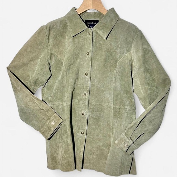 Denim & Co Jackets & Blazers - Denim & Co Medium Vintage Barn Utility Jacket 100% leather Moss Green